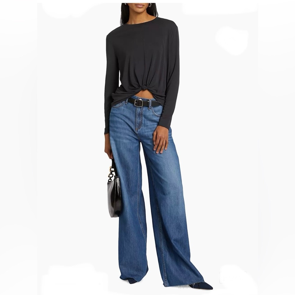 NWT Rag & bone Jenna knotted front long sleeve top in black - S